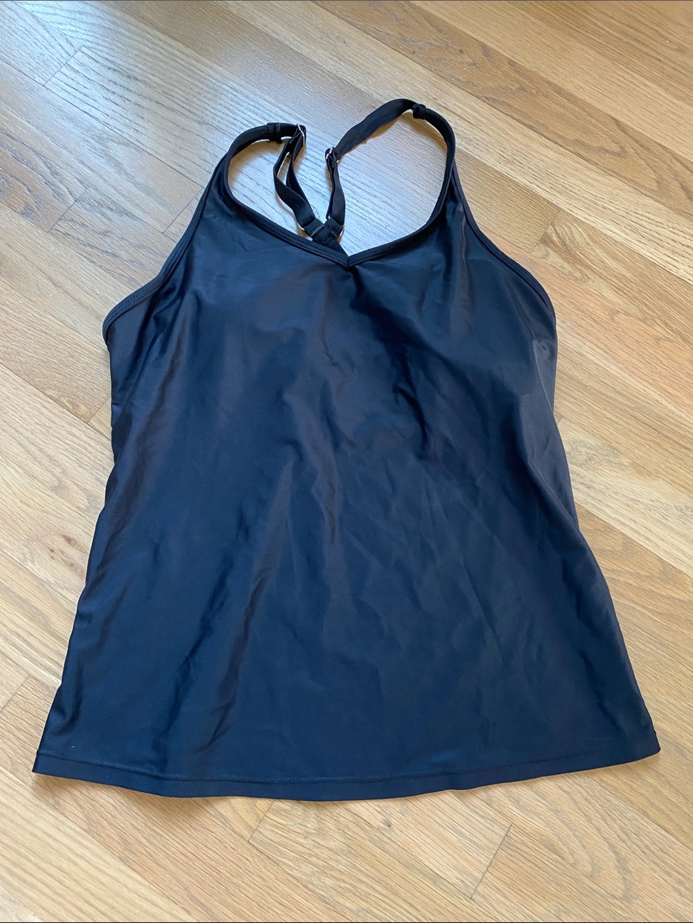 Black Women’s S V-Neck Swim Tank with Strappy Back